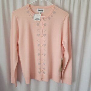 NWT After Monday Sweater Cardigan PL Blush Pink Silver hearts feminine romantic